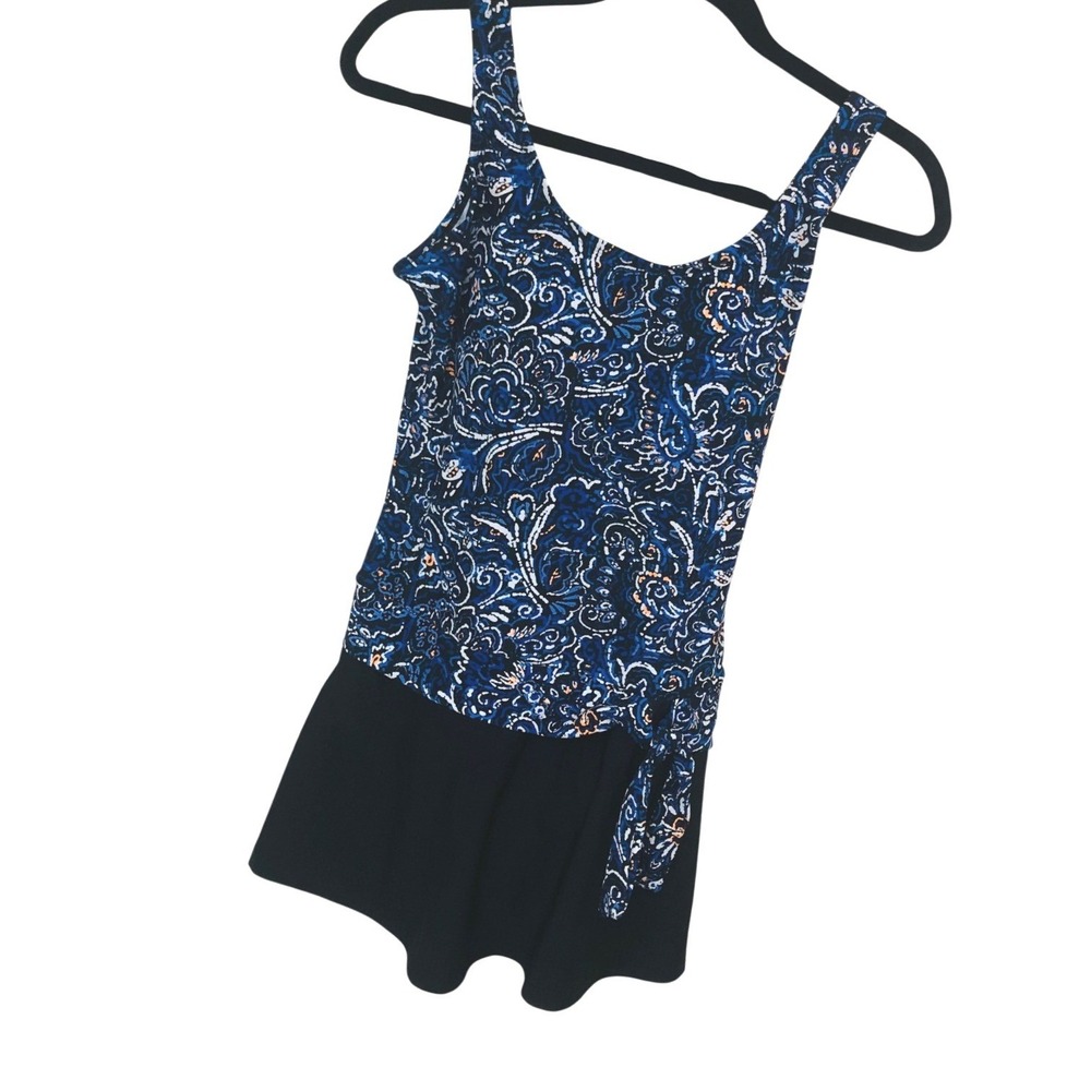 NWT Ceeb Swimdress Faux Skirtini One Piece Paisley Blue Womens 12